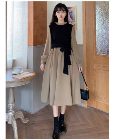 Vintage Long Sleeve Dress Women Elegant Fake Two Pieces Patchwork Puff Sleeve 2023 Spring Korean Fashion Female Robe $43.10 -...