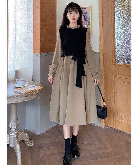 Vintage Long Sleeve Dress Women Elegant Fake Two Pieces Patchwork Puff Sleeve 2023 Spring Korean Fashion Female Robe $43.10 -...