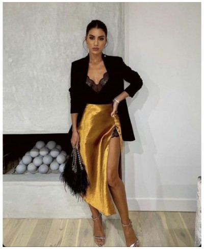 Gold Straight Skirts For Women mujer faldas jupe femme Autumn Winter Skirts Custom Made Formal Wmen Skirt Birthday Party Jupe...