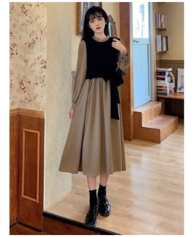 Vintage Long Sleeve Dress Women Elegant Fake Two Pieces Patchwork Puff Sleeve 2023 Spring Korean Fashion Female Robe $43.10 -...