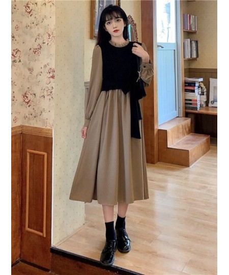 Vintage Long Sleeve Dress Women Elegant Fake Two Pieces Patchwork Puff Sleeve 2023 Spring Korean Fashion Female Robe $43.10 -...