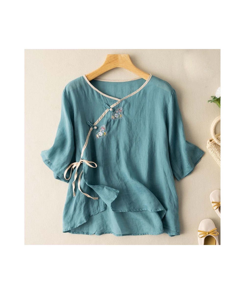 Ethnic Elegant Summer Blouses Woman Embroidery Blouse Vintage Clothing Cotton Linen Tees Shirt Ladies Top Casual 2023 $29.90 ...