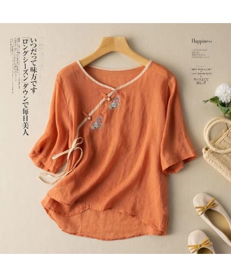 Ethnic Elegant Summer Blouses Woman Embroidery Blouse Vintage Clothing Cotton Linen Tees Shirt Ladies Top Casual 2023 $29.90 ...