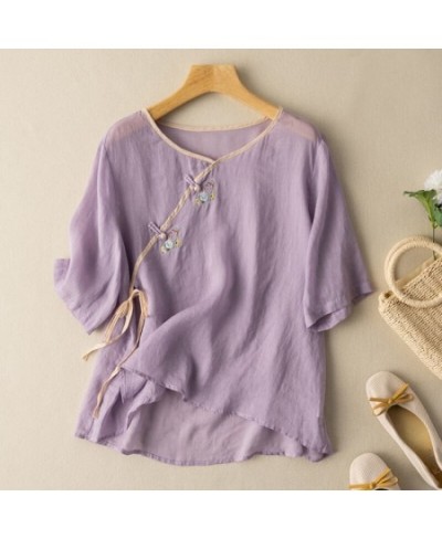 Ethnic Elegant Summer Blouses Woman Embroidery Blouse Vintage Clothing Cotton Linen Tees Shirt Ladies Top Casual 2023 $29.90 ...