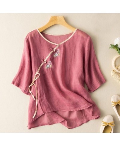 Ethnic Elegant Summer Blouses Woman Embroidery Blouse Vintage Clothing Cotton Linen Tees Shirt Ladies Top Casual 2023 $29.90 ...