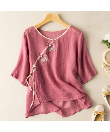 Ethnic Elegant Summer Blouses Woman Embroidery Blouse Vintage Clothing Cotton Linen Tees Shirt Ladies Top Casual 2023 $29.90 ...