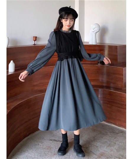 Vintage Long Sleeve Dress Women Elegant Fake Two Pieces Patchwork Puff Sleeve 2023 Spring Korean Fashion Female Robe $43.10 -...