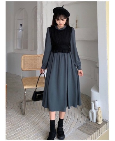 Vintage Long Sleeve Dress Women Elegant Fake Two Pieces Patchwork Puff Sleeve 2023 Spring Korean Fashion Female Robe $43.10 -...