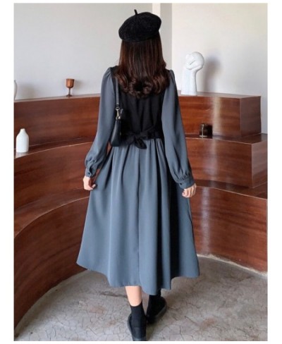 Vintage Long Sleeve Dress Women Elegant Fake Two Pieces Patchwork Puff Sleeve 2023 Spring Korean Fashion Female Robe $43.10 -...