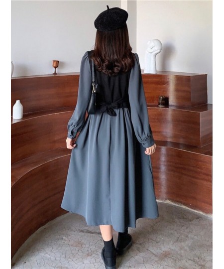 Vintage Long Sleeve Dress Women Elegant Fake Two Pieces Patchwork Puff Sleeve 2023 Spring Korean Fashion Female Robe $43.10 -...