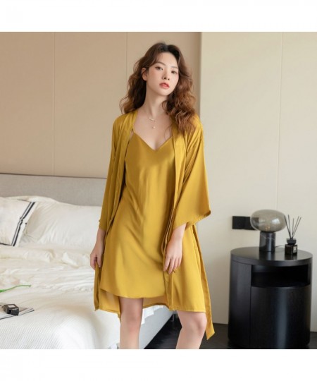 Women's Solid Kimono Robe Gown Sets Sexy Backless V-Neck Nightgown Bathrobe Underwear Nightdress Sleepwear Casual Home Clothi...