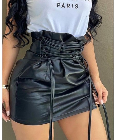 Lace-up High Waist PU Leather Mini Skirt Nightclub Sexy Personality Europe and America Fashion Women's Clothing 2022 $34.20 -...