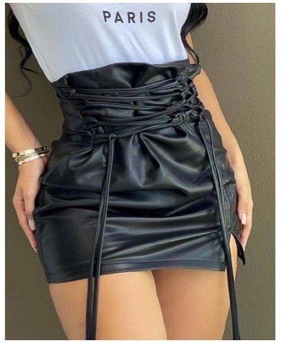 Lace-up High Waist PU Leather Mini Skirt Nightclub Sexy Personality Europe and America Fashion Women's Clothing 2022 $34.20 -...