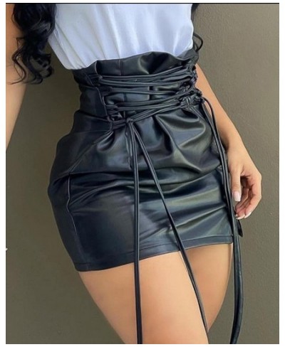 Lace-up High Waist PU Leather Mini Skirt Nightclub Sexy Personality Europe and America Fashion Women's Clothing 2022 $34.20 -...