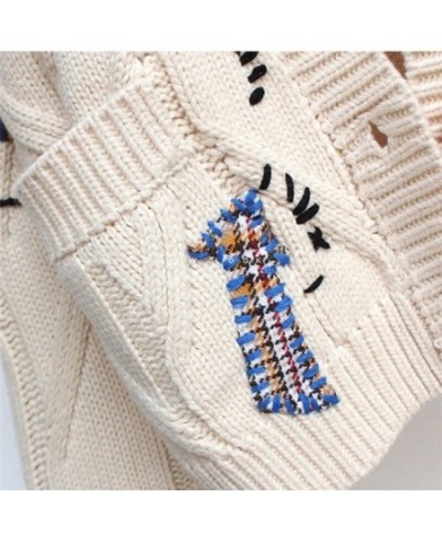 2023 Autumn Winter Women Cardigan Warm Knitted Sweater Jacket Pocket Embroidery Fashion Knit Cardigans Coat Lady Loose Sweate...