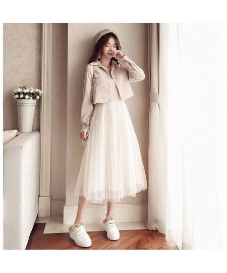 Women 2 Piece Set Spring Autumn Full Sweet Single Breasted Turn-down Collar Slip Dress Korean Ladylike Simple Dress $49.92 - ...