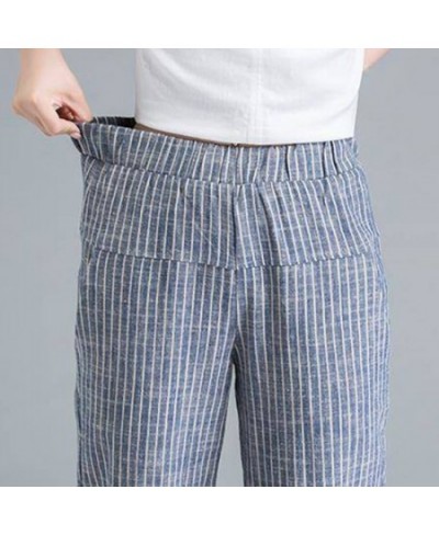 Summer Korea Fashion Elegant High Waist Thin Casual Harem Pants Women Pants Striped Cotton Linen Trousers $21.86 - Bottoms