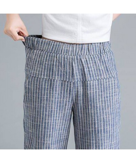 Summer Korea Fashion Elegant High Waist Thin Casual Harem Pants Women Pants Striped Cotton Linen Trousers $21.86 - Bottoms