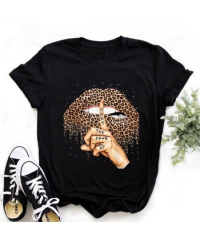 Summer Fashion Shirt Lips Leopard Graphic T Shirt Women Tops Base O-neckBlack Tees Kiss Leopard Lip Funny Girls Tshirt $21.95...