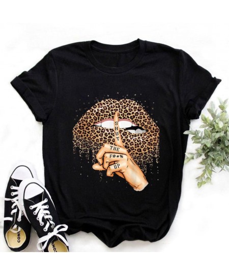 Summer Fashion Shirt Lips Leopard Graphic T Shirt Women Tops Base O-neckBlack Tees Kiss Leopard Lip Funny Girls Tshirt $21.95...