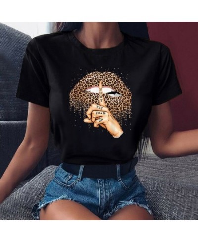 Summer Fashion Shirt Lips Leopard Graphic T Shirt Women Tops Base O-neckBlack Tees Kiss Leopard Lip Funny Girls Tshirt $21.95...