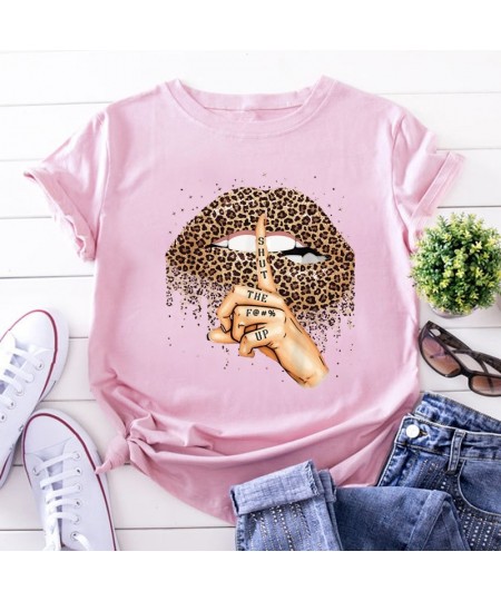 Summer Fashion Shirt Lips Leopard Graphic T Shirt Women Tops Base O-neckBlack Tees Kiss Leopard Lip Funny Girls Tshirt $21.95...