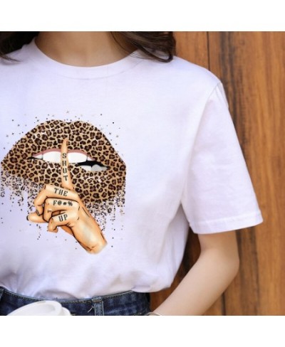 Summer Fashion Shirt Lips Leopard Graphic T Shirt Women Tops Base O-neckBlack Tees Kiss Leopard Lip Funny Girls Tshirt $21.95...