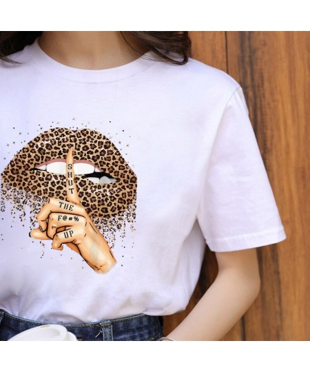 Summer Fashion Shirt Lips Leopard Graphic T Shirt Women Tops Base O-neckBlack Tees Kiss Leopard Lip Funny Girls Tshirt $21.95...