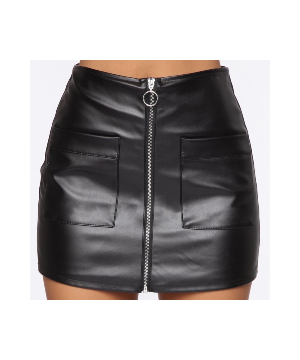 2023 Women Skirt New Office Lady Zipper Leather Skirts Fashion Solid Color Zipper High Waist Skirt Casual Short Mini Skirts $...