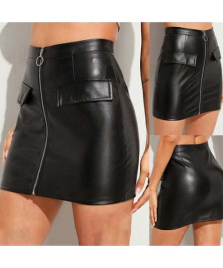 2023 Women Skirt New Office Lady Zipper Leather Skirts Fashion Solid Color Zipper High Waist Skirt Casual Short Mini Skirts $...