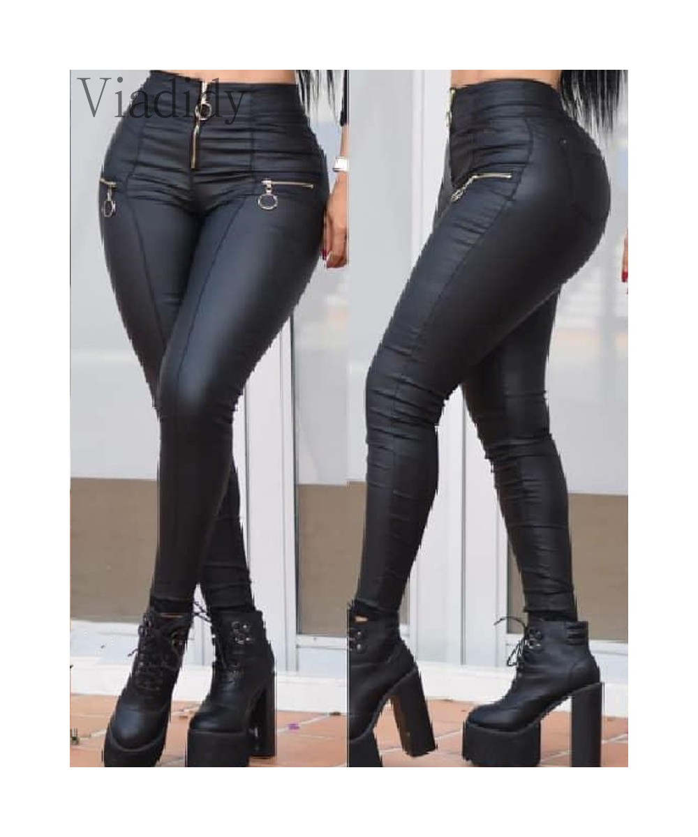 Women Zipper Designed PU Leather Pants Casual Solid Skinny Trousers Office Lady Outfits $41.29 - Pants & Capris