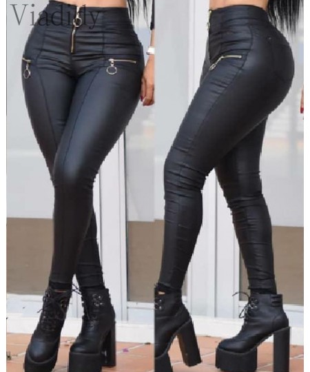 Women Zipper Designed PU Leather Pants Casual Solid Skinny Trousers Office Lady Outfits $41.29 - Pants & Capris