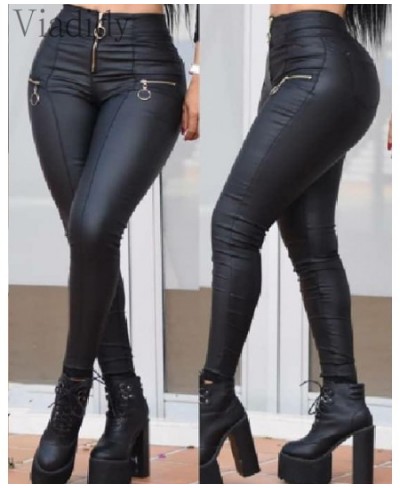 Women Zipper Designed PU Leather Pants Casual Solid Skinny Trousers Office Lady Outfits $41.29 - Pants & Capris