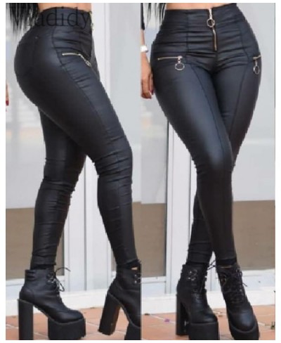 Women Zipper Designed PU Leather Pants Casual Solid Skinny Trousers Office Lady Outfits $41.29 - Pants & Capris