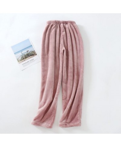 Couples Flannel Sleep Bottoms Women Winter Sweet Simple Tender Warm Thick Straight Fluffy Trousers Chic Elastic Waist Nightwe...