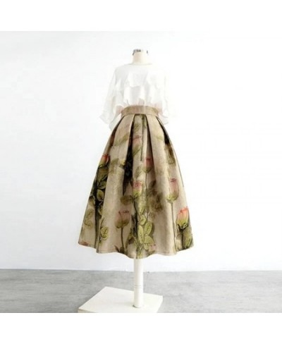 2023 Autumn Fashion Skirt Female High Waist Midi Long A Line printed pleated Skirt Women Vintage Casual Fashion Skirts Ladie ...