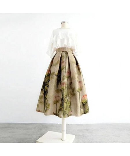 2023 Autumn Fashion Skirt Female High Waist Midi Long A Line printed pleated Skirt Women Vintage Casual Fashion Skirts Ladie ...