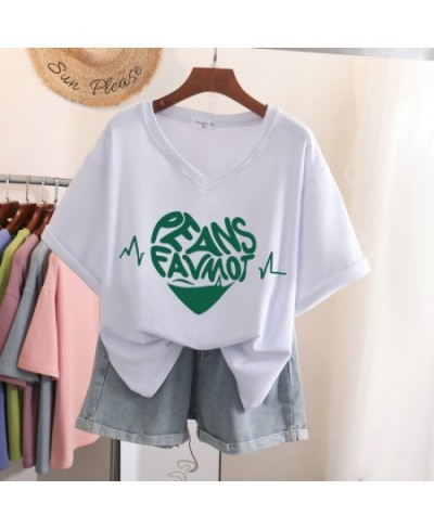 100% Cotton L-5XL Plus Size T Shirt Love Print V Neck Tshirt Short Sleeve Women Top Basic Summer Couple Solid T Shirts $34.19...