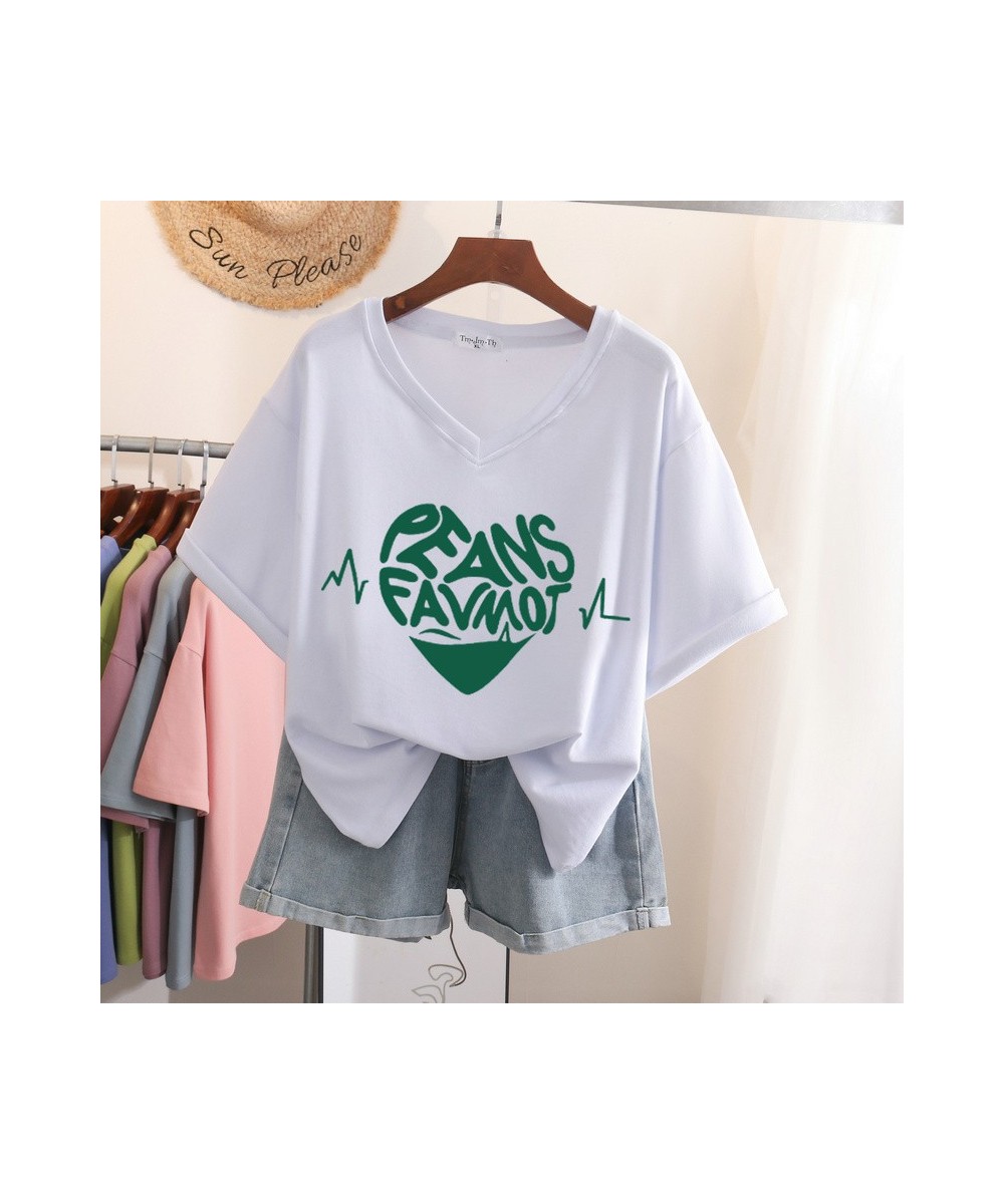 100% Cotton L-5XL Plus Size T Shirt Love Print V Neck Tshirt Short Sleeve Women Top Basic Summer Couple Solid T Shirts $34.19...