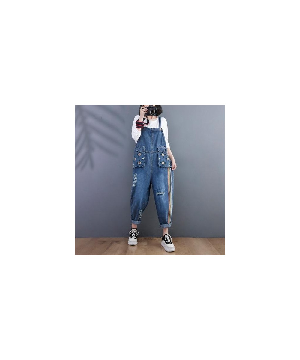 Jeans Loose Straight Jumpsuit 2022 Autumn New Embroidered Overalls Loose Casual Ripped Harem One Piece Pants Patchwork Romper...