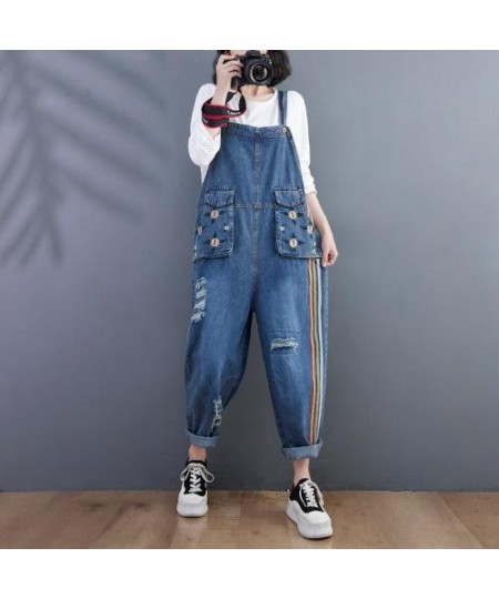 Jeans Loose Straight Jumpsuit 2022 Autumn New Embroidered Overalls Loose Casual Ripped Harem One Piece Pants Patchwork Romper...