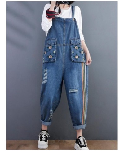 Jeans Loose Straight Jumpsuit 2022 Autumn New Embroidered Overalls Loose Casual Ripped Harem One Piece Pants Patchwork Romper...