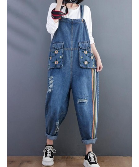 Jeans Loose Straight Jumpsuit 2022 Autumn New Embroidered Overalls Loose Casual Ripped Harem One Piece Pants Patchwork Romper...