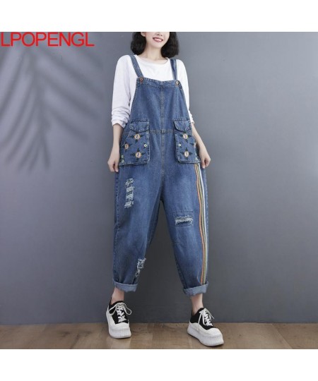 Jeans Loose Straight Jumpsuit 2022 Autumn New Embroidered Overalls Loose Casual Ripped Harem One Piece Pants Patchwork Romper...