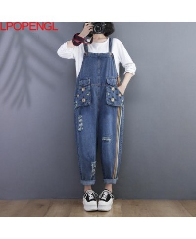 Jeans Loose Straight Jumpsuit 2022 Autumn New Embroidered Overalls Loose Casual Ripped Harem One Piece Pants Patchwork Romper...