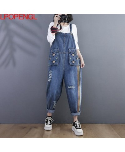 Jeans Loose Straight Jumpsuit 2022 Autumn New Embroidered Overalls Loose Casual Ripped Harem One Piece Pants Patchwork Romper...