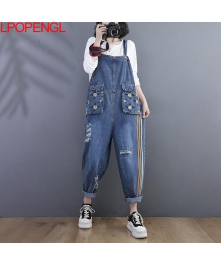 Jeans Loose Straight Jumpsuit 2022 Autumn New Embroidered Overalls Loose Casual Ripped Harem One Piece Pants Patchwork Romper...