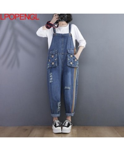 Jeans Loose Straight Jumpsuit 2022 Autumn New Embroidered Overalls Loose Casual Ripped Harem One Piece Pants Patchwork Romper...