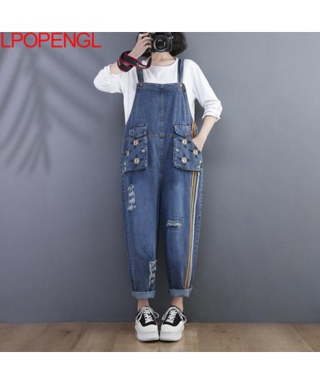 Jeans Loose Straight Jumpsuit 2022 Autumn New Embroidered Overalls Loose Casual Ripped Harem One Piece Pants Patchwork Romper...