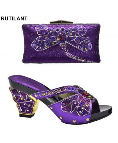 Purple Color African Matching Shoes & Bags Italian In Women Italian Shoes & Bags To Match Shoes with Bag Set with Rhinestone ...